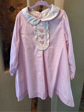 Eliza James Size 6 Girls' Pink Long-Sleeve Heart Trim Casual Dress